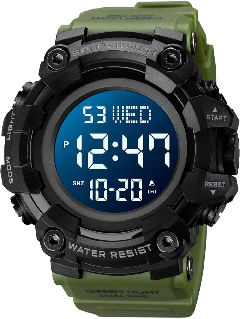 Men's Green Sports Military Digital Airplane Shaped LED Light Waterproof Watches